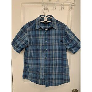 Marmot‎ Blue Plaid Short Sleeve Button Up Shirt Men’s Medium Organic Cotton